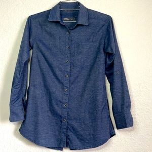 Prana aster button down hemp tunic button down side pockets blue size xsmall